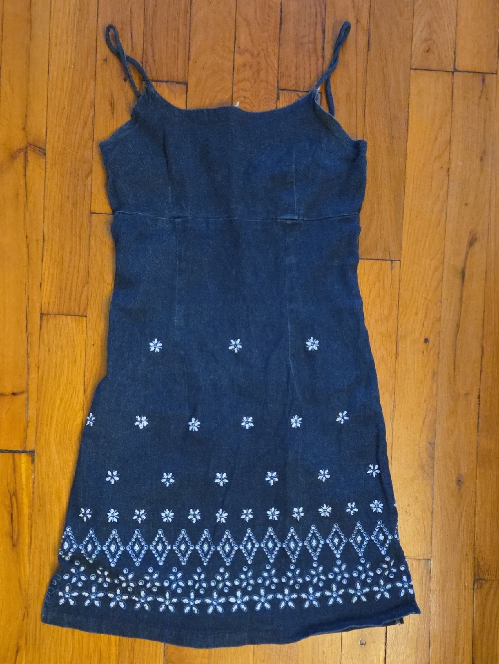 Dark Blue Embroidered Mini Slip Dress
